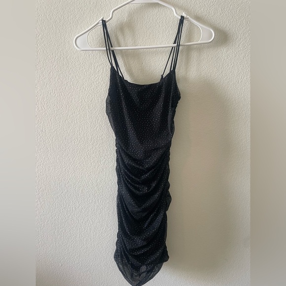 Lucy in the sky black Polka dot ruched sequin spaghetti strap mini dress - Picture 5 of 5